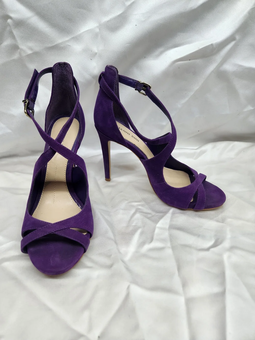 Gianni Bini Purple Suede Crisscross Ankle Strap Heels